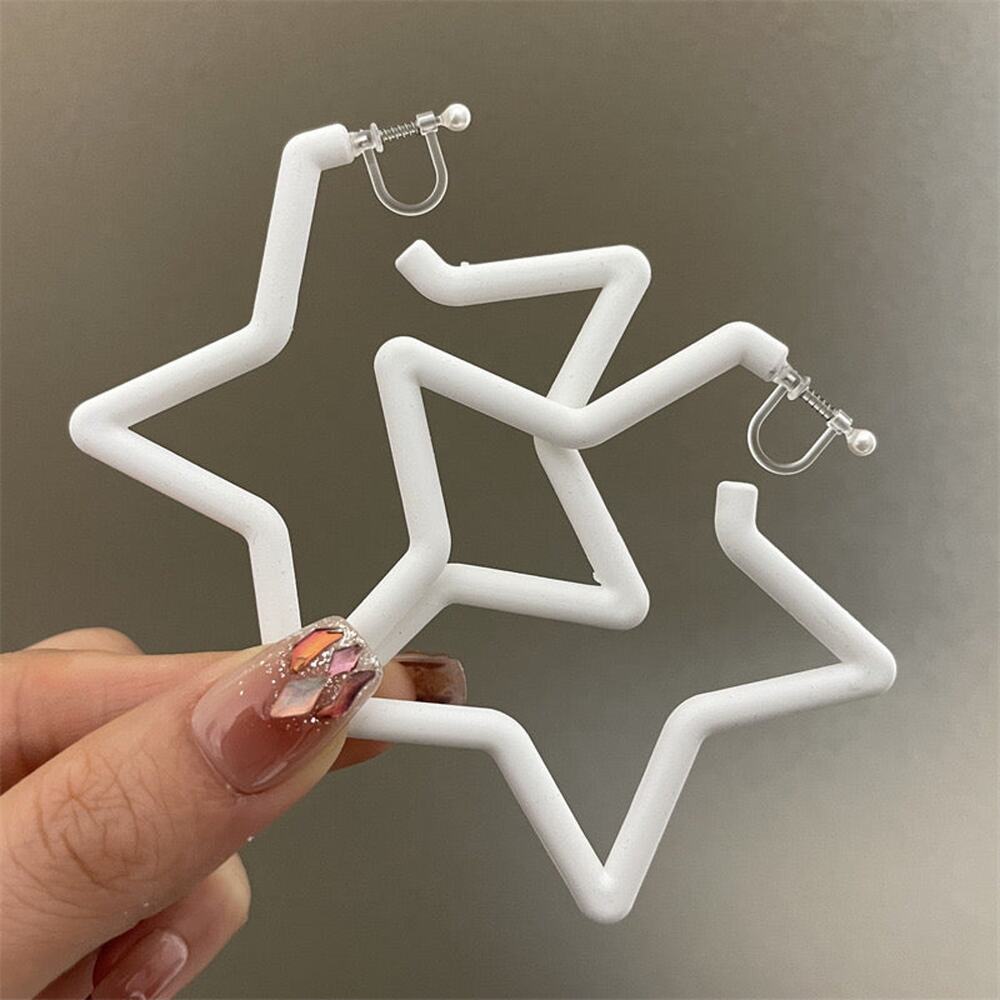 Clip on 2 3/4" large plastic clasp white star earrings
